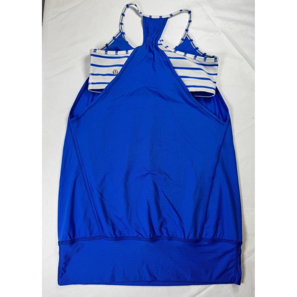 Lululemon No Limits Tank Women 6 Blue EUC 2-in-1 Striped Bra Mesh Activewear - Picture 12 of 13